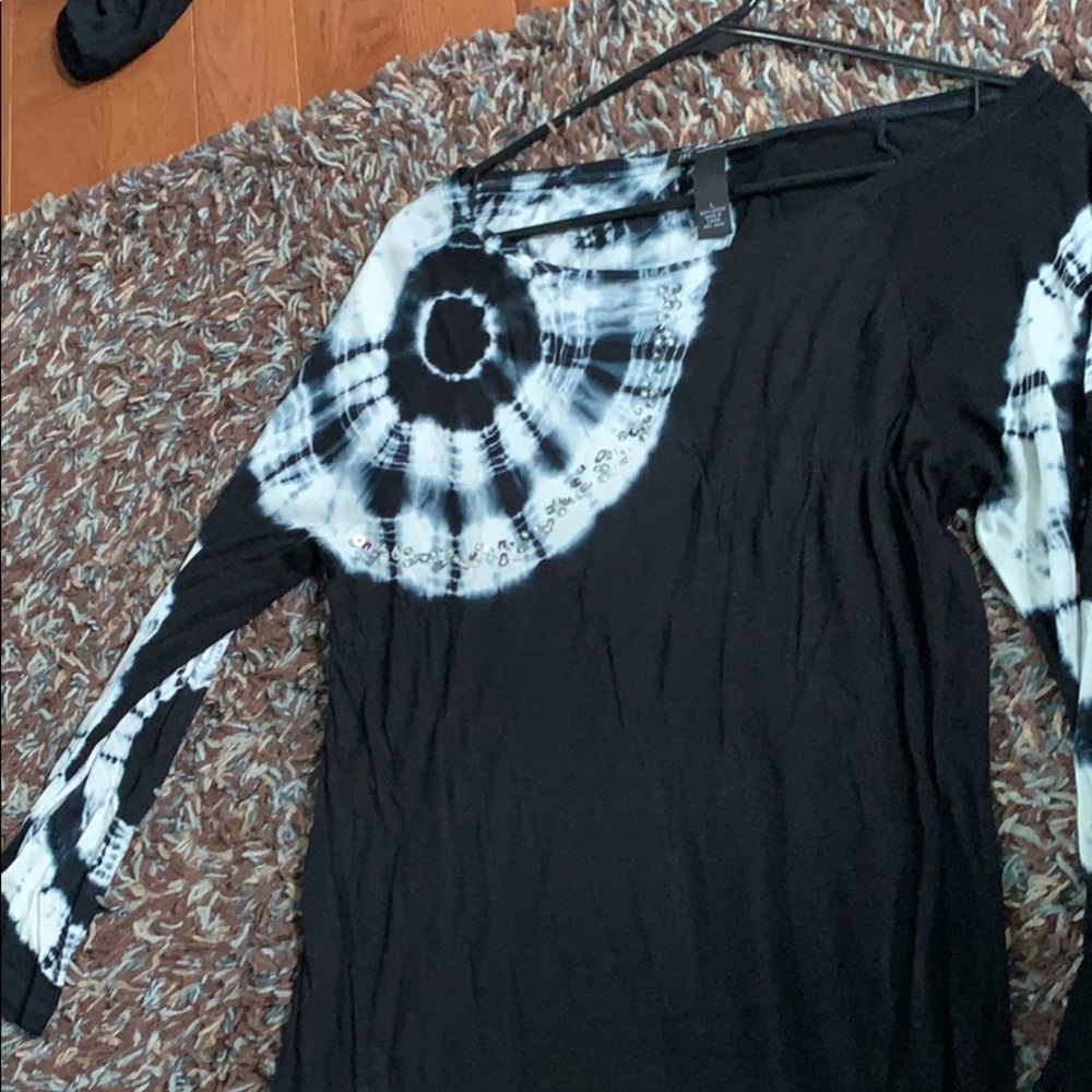 INC black tie die shirt with sequins